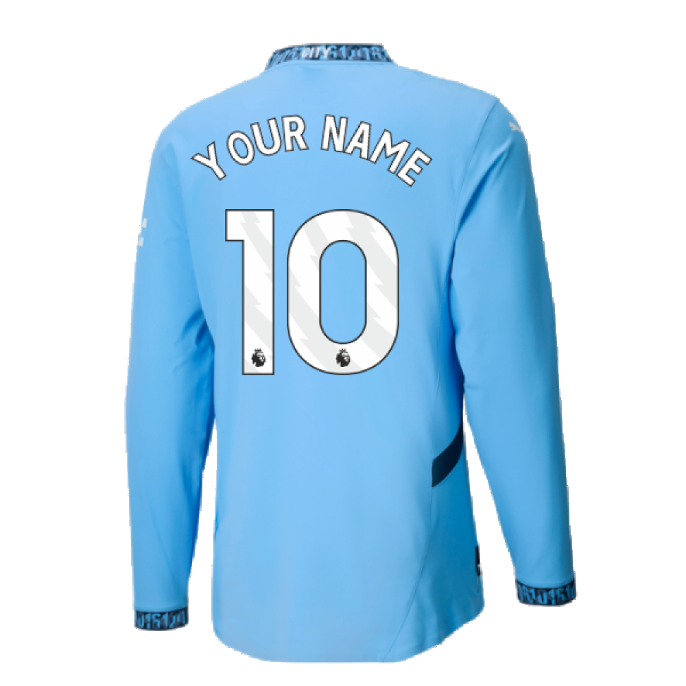 2024-2025 Man City Authentic Long Sleeve Home Shirt (Your Name)