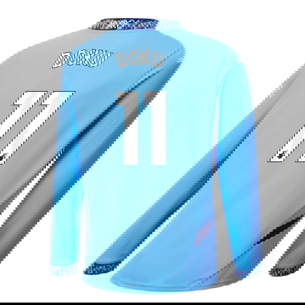 2024-2025 Man City Home Long Sleeve Shirt (Kids) (Doku 11)