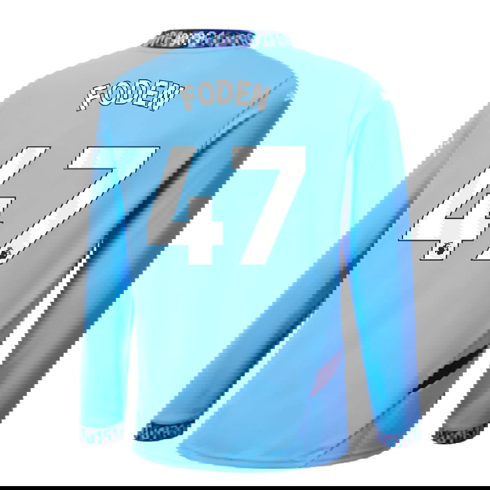 2024-2025 Man City Home Long Sleeve Shirt (Kids) (Foden 47)