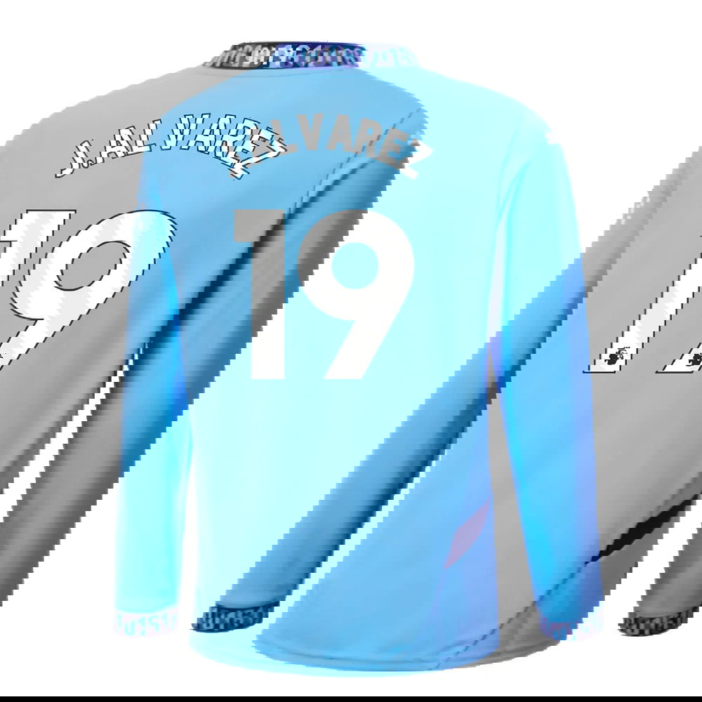 2024-2025 Man City Home Long Sleeve Shirt (Kids) (J.Alvarez 19)