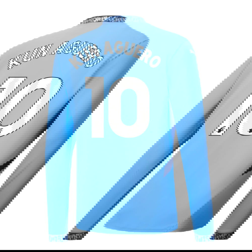 2024-2025 Man City Home Long Sleeve Shirt (Kun Aguero 10)