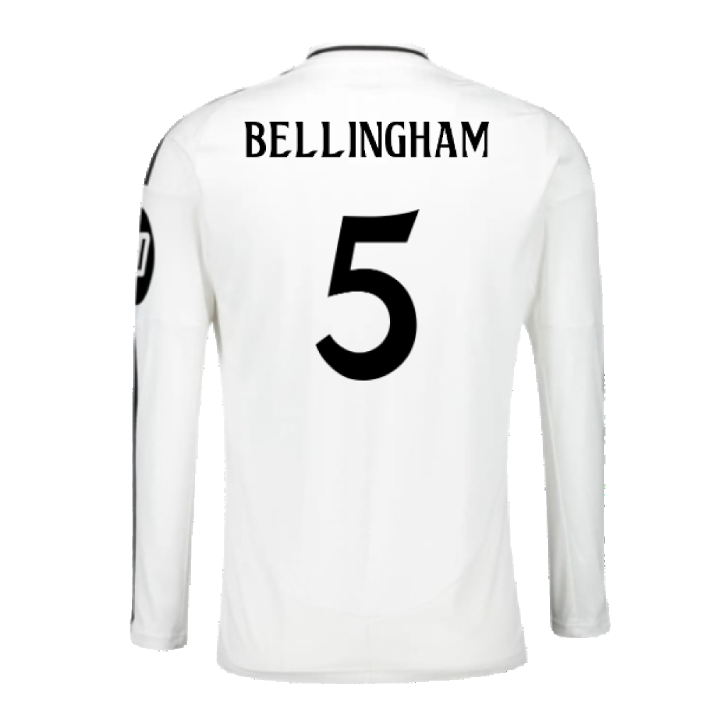 2024-2025 Real Madrid Long Sleeve Home Shirt (Bellingham 5)