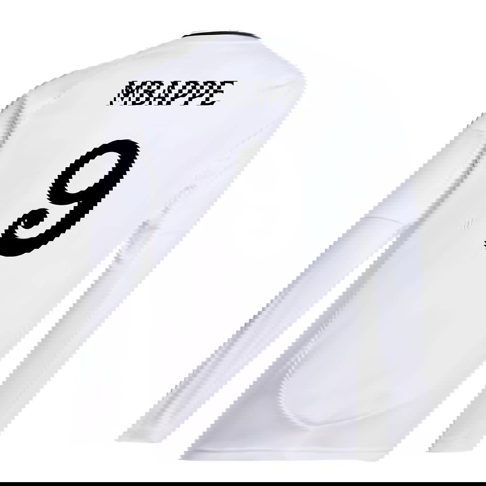 2024-2025 Real Madrid Long Sleeve Home Shirt (Kids) (Mbappe 9)