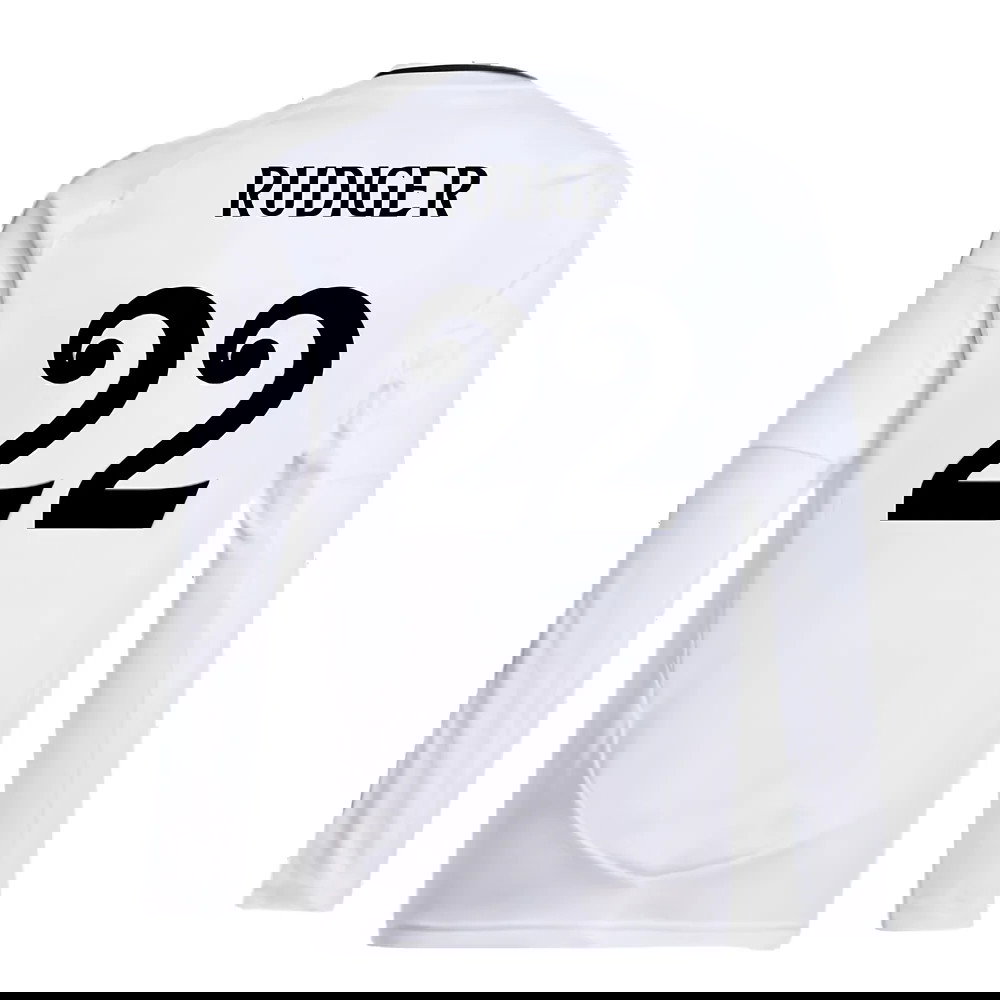 2024-2025 Real Madrid Long Sleeve Home Shirt (Kids) (Rudiger 22)