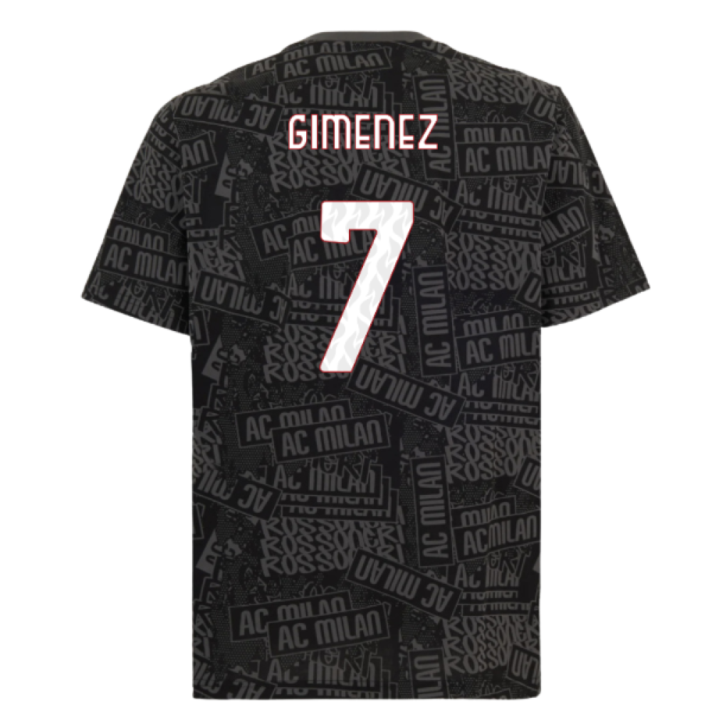 2025-2026 AC Milan ftblCulture Tee AOP (Black) (Gimenez 7)
