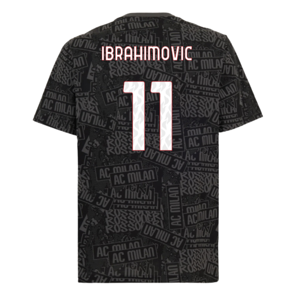 2025-2026 AC Milan ftblCulture Tee AOP (Black) (Ibrahimovic 11)
