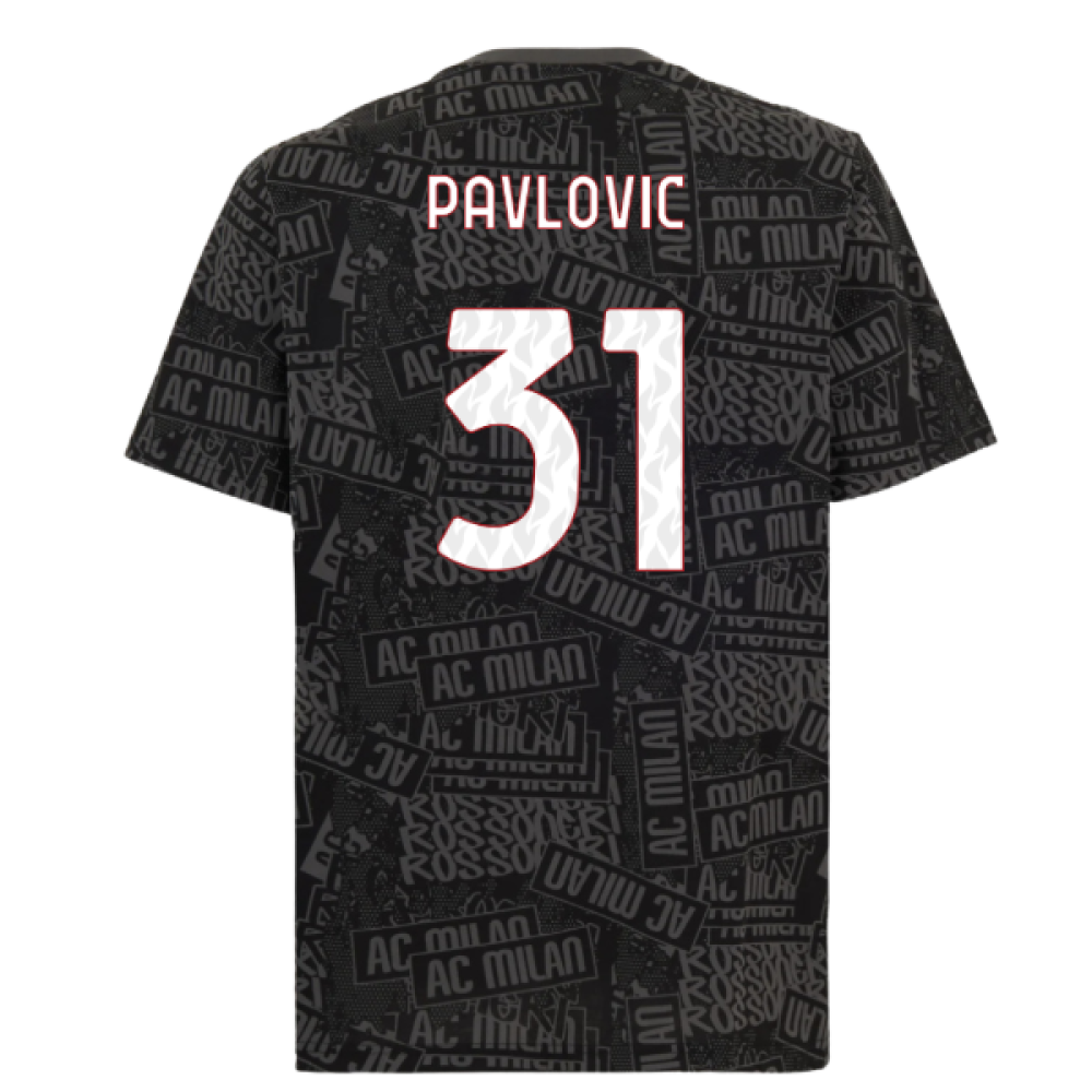2025-2026 AC Milan ftblCulture Tee AOP (Black) (Pavlovic 31)