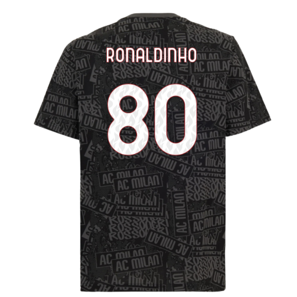 2025-2026 AC Milan ftblCulture Tee AOP (Black) (Ronaldinho 80)