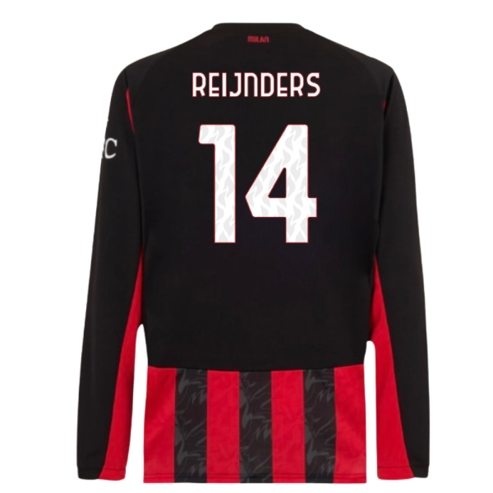 2025-2026 AC Milan Long Sleeve Home Shirt (Reijnders 14)