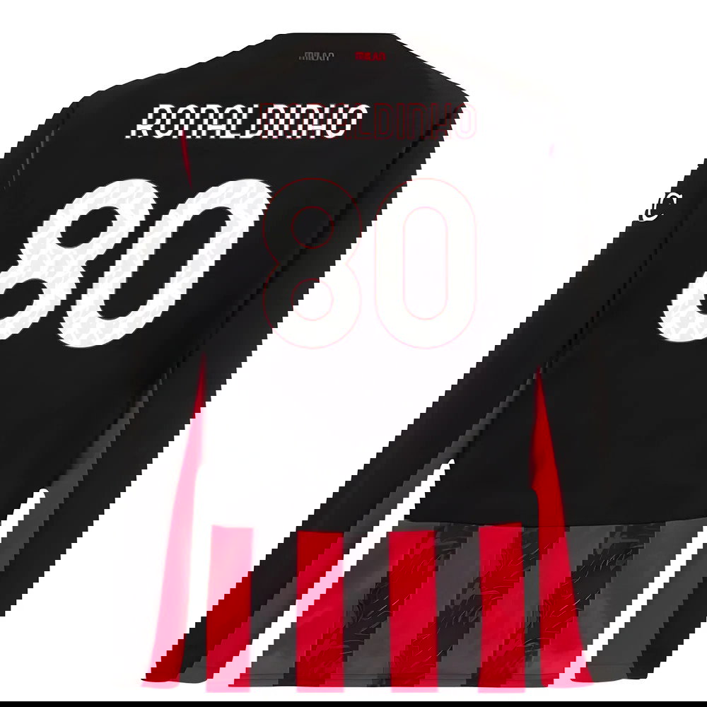 2025-2026 AC Milan Long Sleeve Home Shirt (Ronaldinho 80)