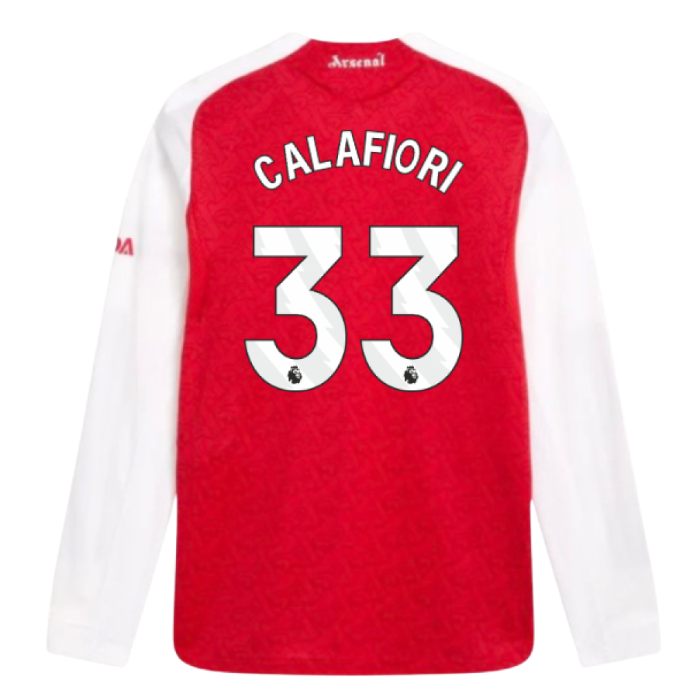 2025-2026 Arsenal Authentic Long Sleeve Home Shirt (Calafiori 33)