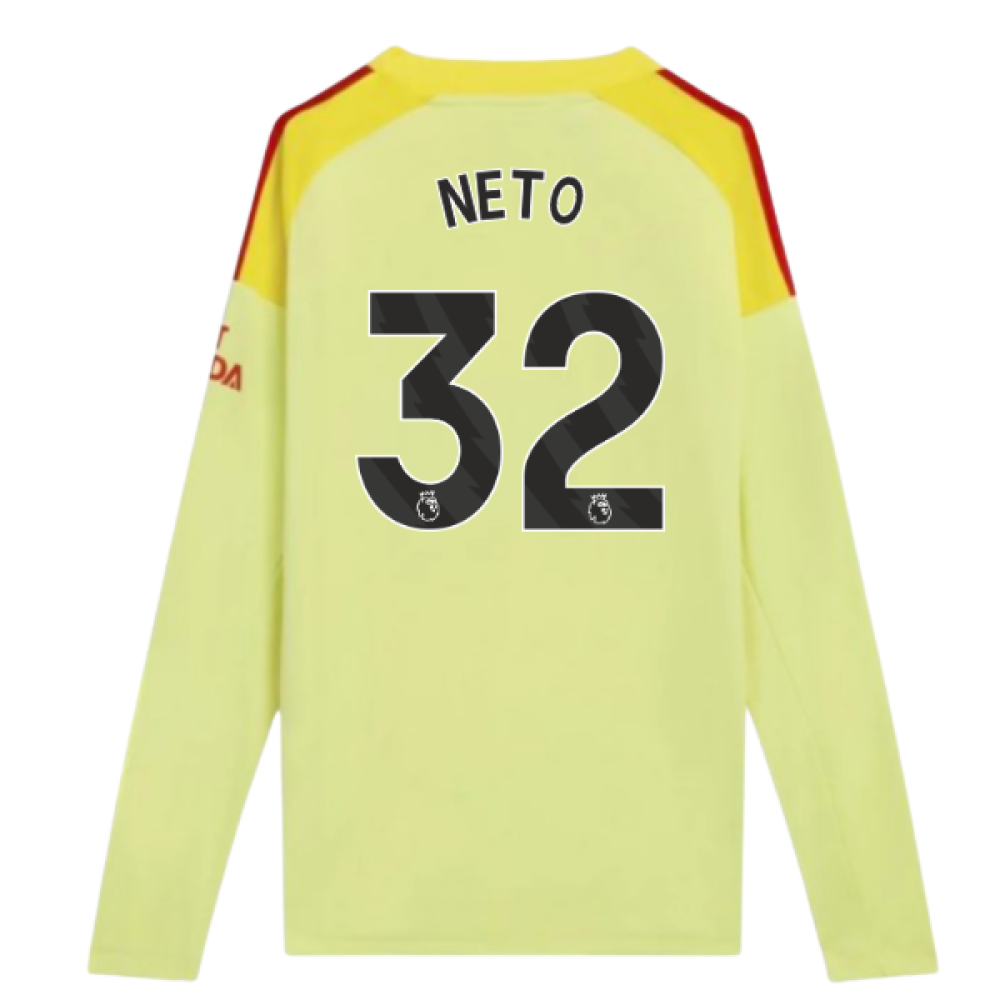 2025-2026 Arsenal Home Goalkeeper Shirt (Yellow) - Kids (Neto 32)
