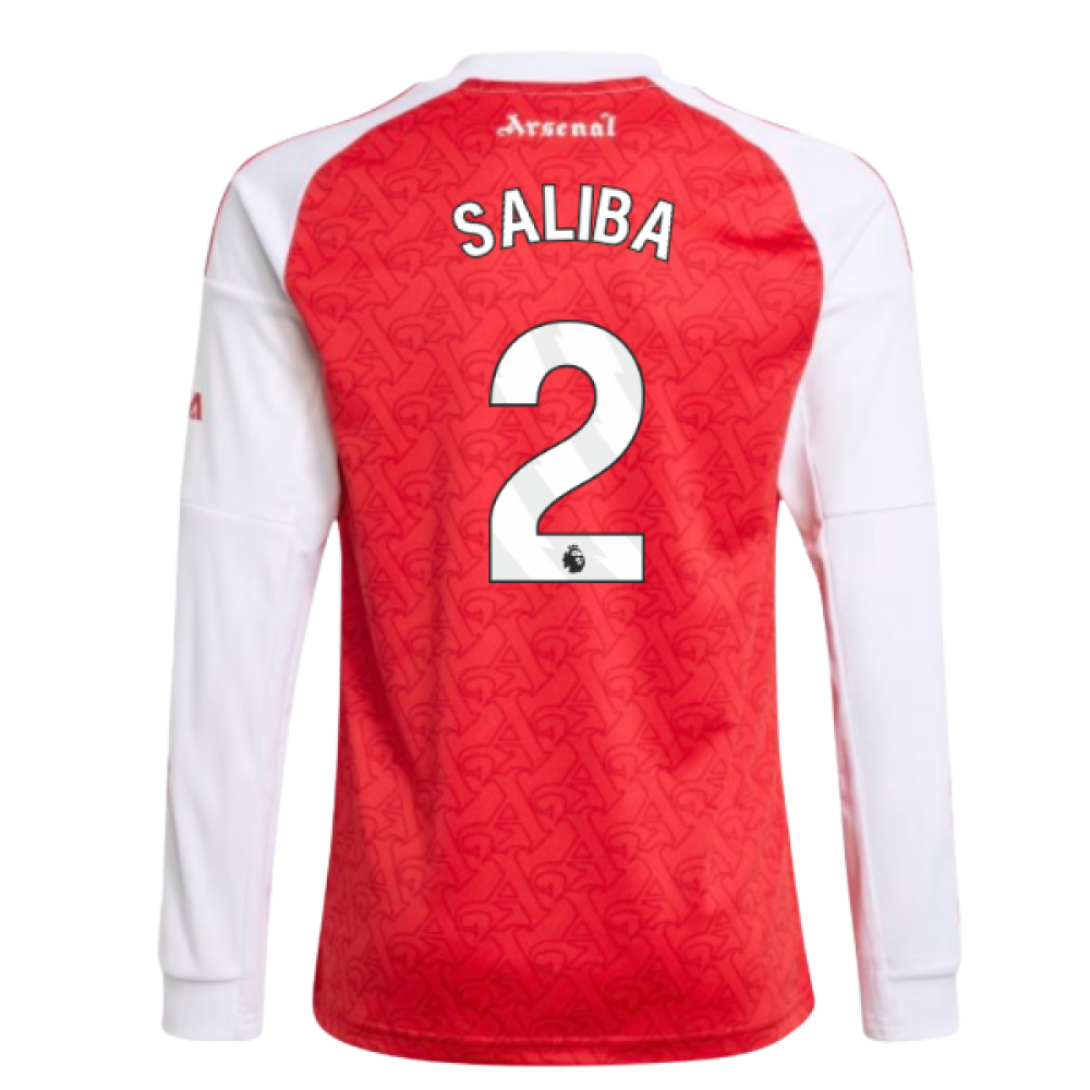2025-2026 Arsenal Long Sleeve Home Shirt (Kids) (Saliba 2)