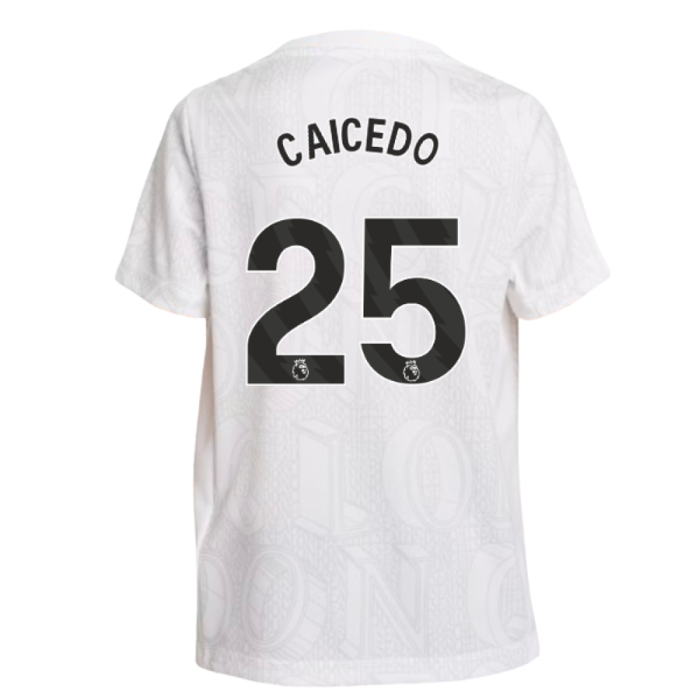 2025-2026 Chelsea Pre-Match Shirt (White) - Kids (Caicedo 25)