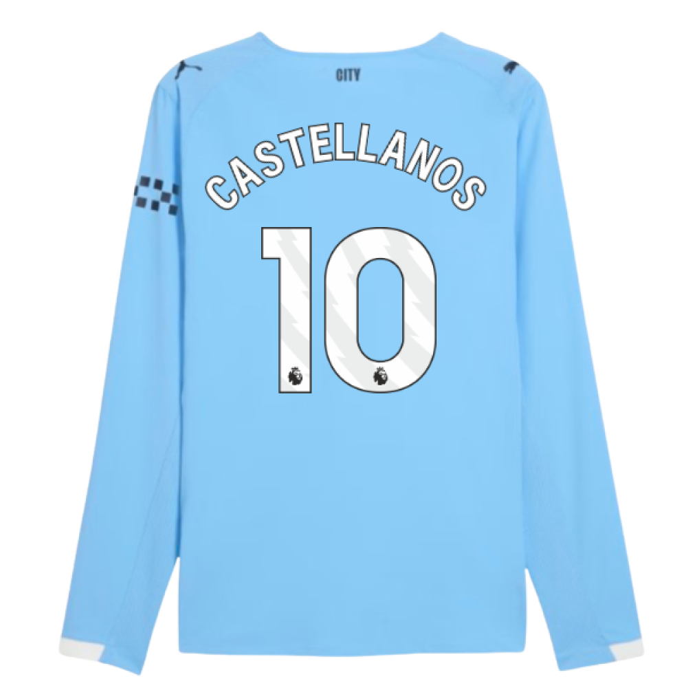 2025-2026 Man City Authentic Long Sleeve Home Shirt (Castellanos 10)