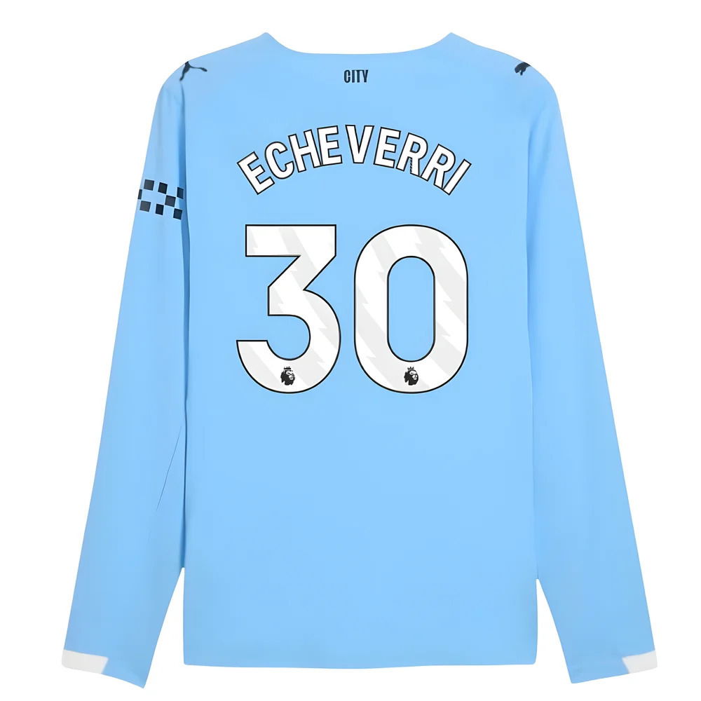 2025-2026 Man City Authentic Long Sleeve Home Shirt (Echeverri 30)