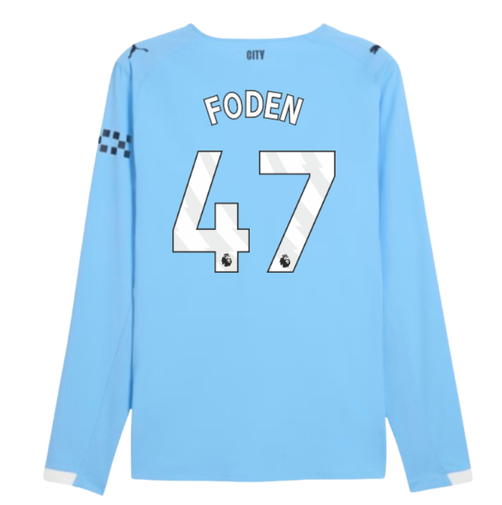 2025-2026 Man City Authentic Long Sleeve Home Shirt (Foden 47)
