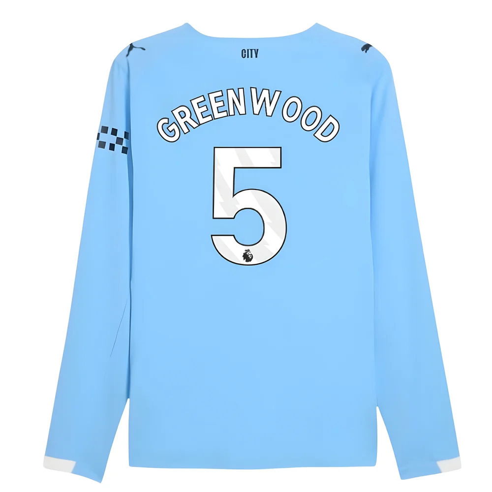 2025-2026 Man City Authentic Long Sleeve Home Shirt (Greenwood 5)