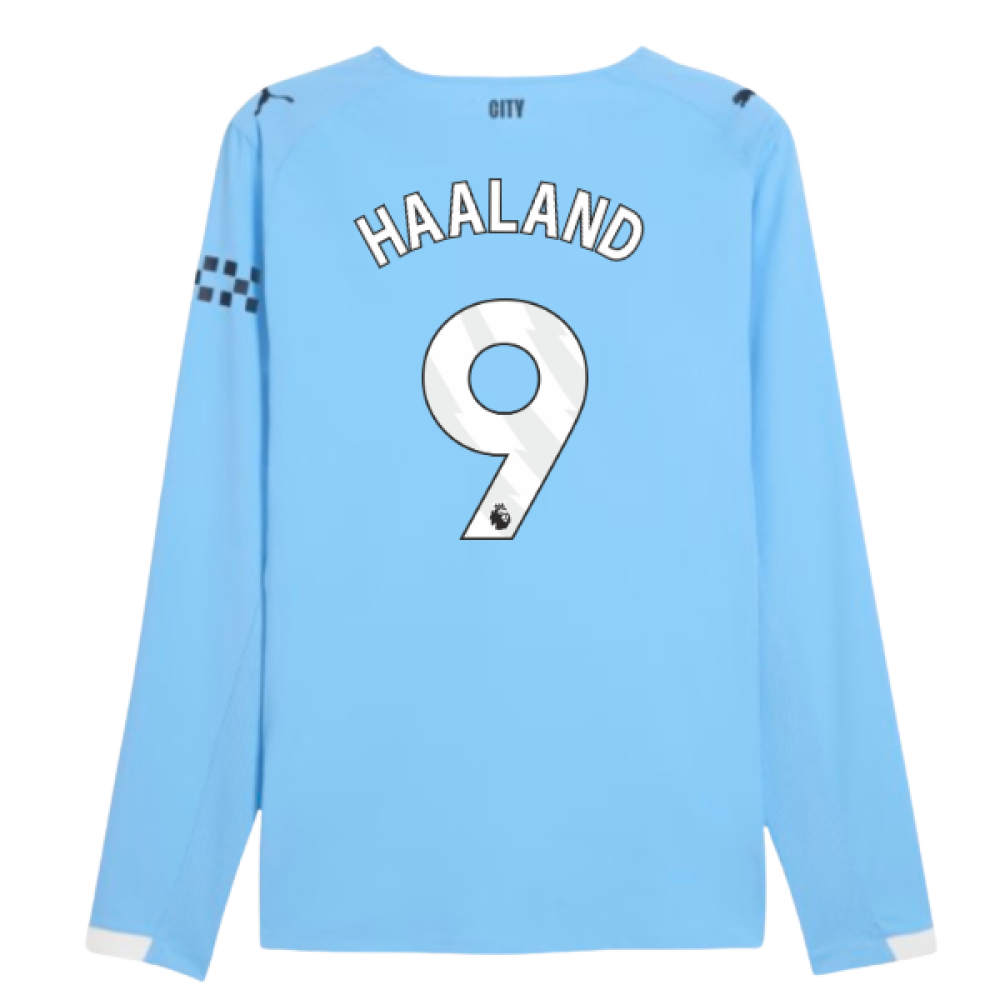 2025-2026 Man City Authentic Long Sleeve Home Shirt (Haaland 9)