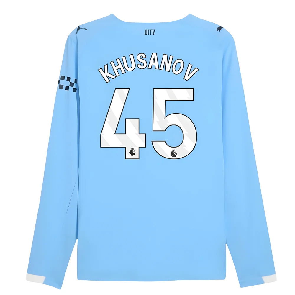 2025-2026 Man City Authentic Long Sleeve Home Shirt (Khusanov 45)