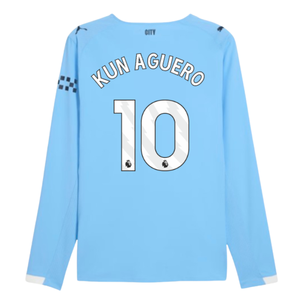 2025-2026 Man City Authentic Long Sleeve Home Shirt (Kun Aguero 10)