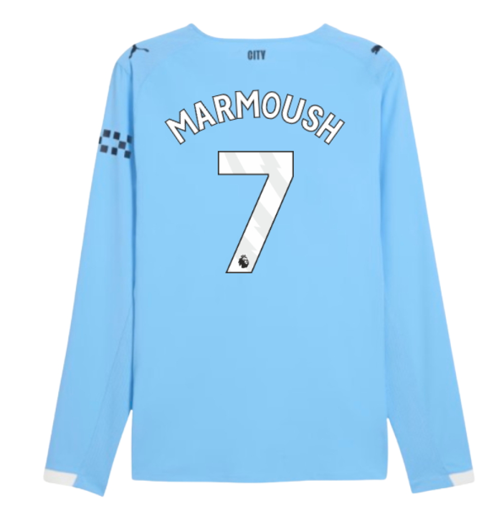 2025-2026 Man City Authentic Long Sleeve Home Shirt (Marmoush 7)