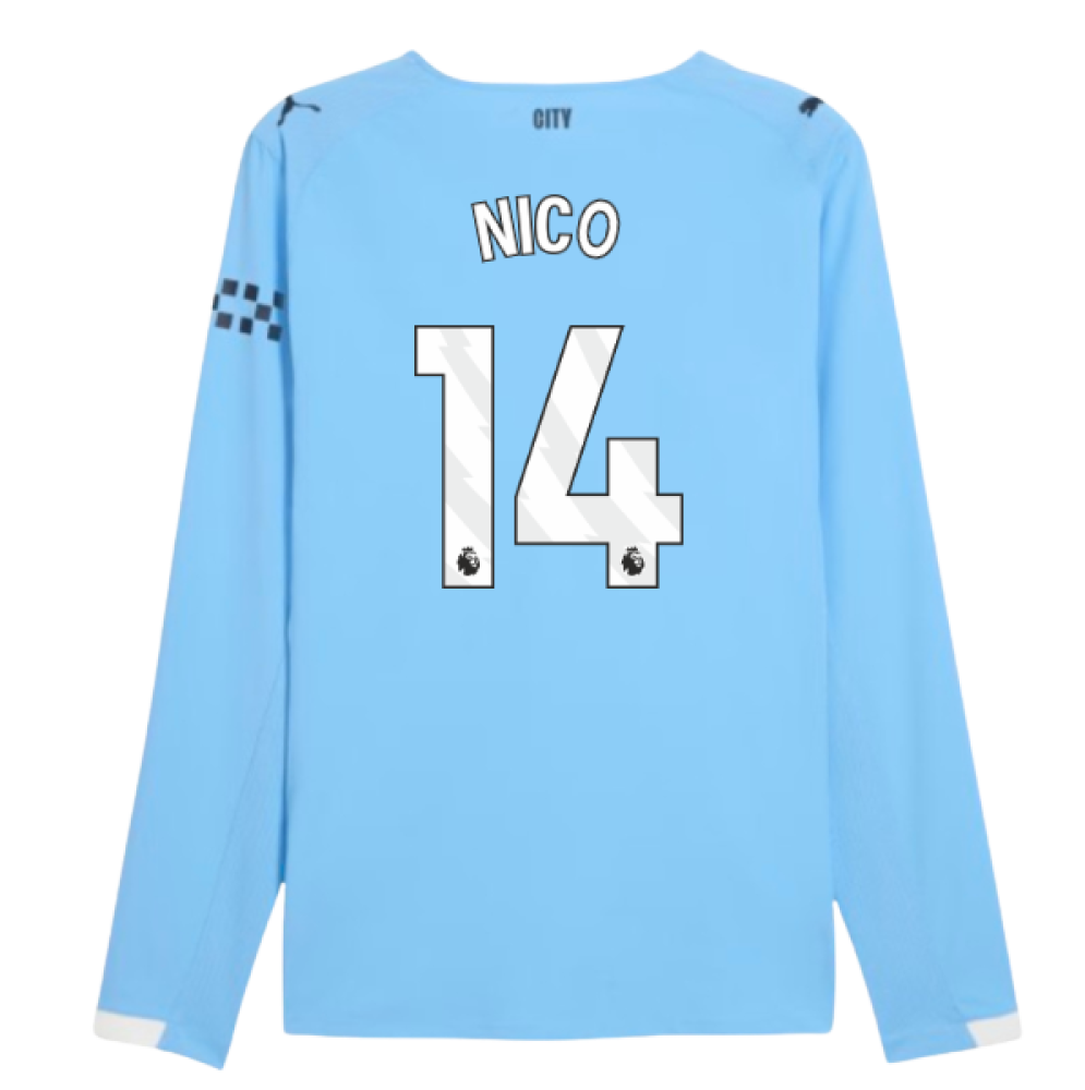2025-2026 Man City Authentic Long Sleeve Home Shirt (Nico 14)