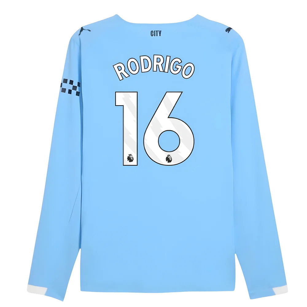 2025-2026 Man City Authentic Long Sleeve Home Shirt (Rodrigo 16)
