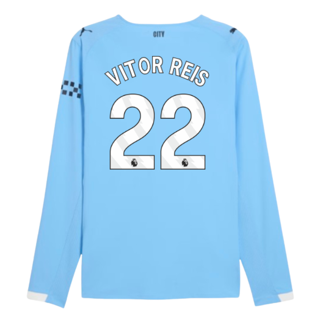 2025-2026 Man City Authentic Long Sleeve Home Shirt (Vitor Reis 22)
