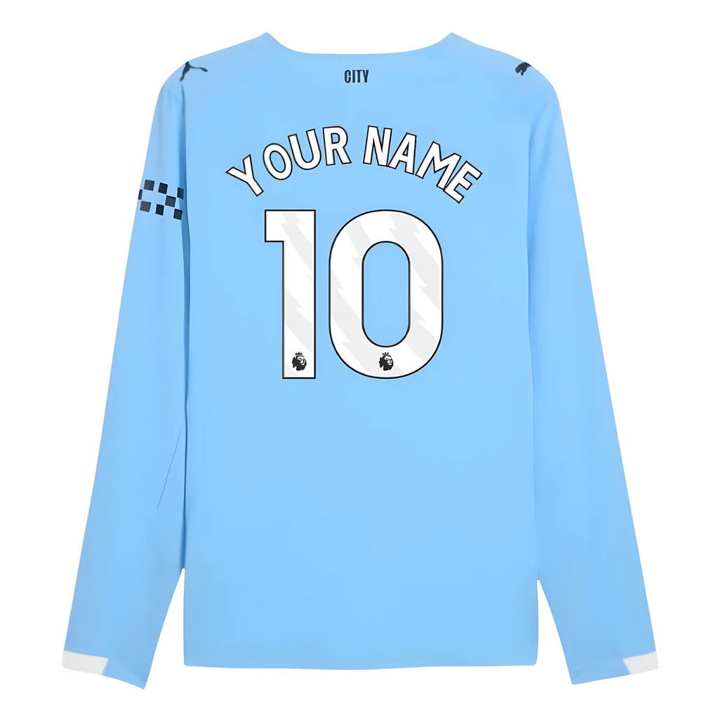 2025-2026 Man City Authentic Long Sleeve Home Shirt (Your Name)