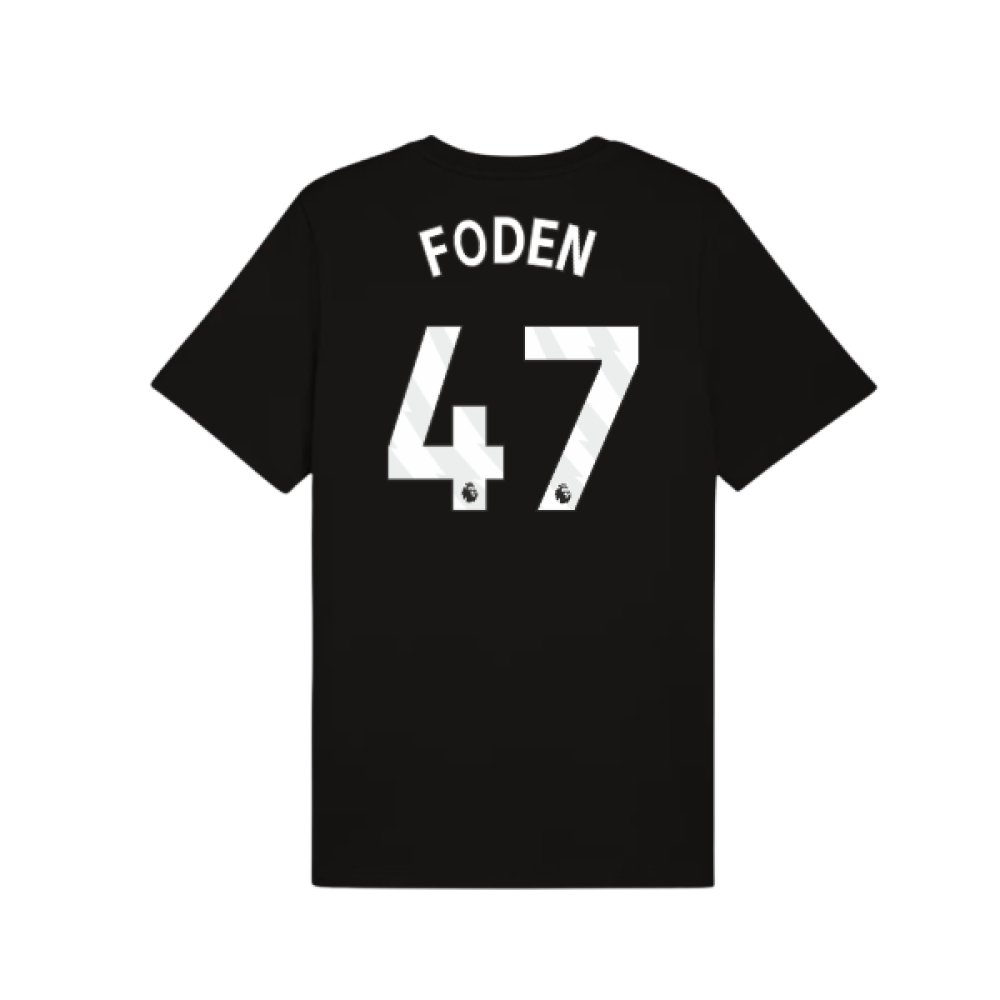 2025-2026 Man City FtblESS Tee (Black) (Foden 47)