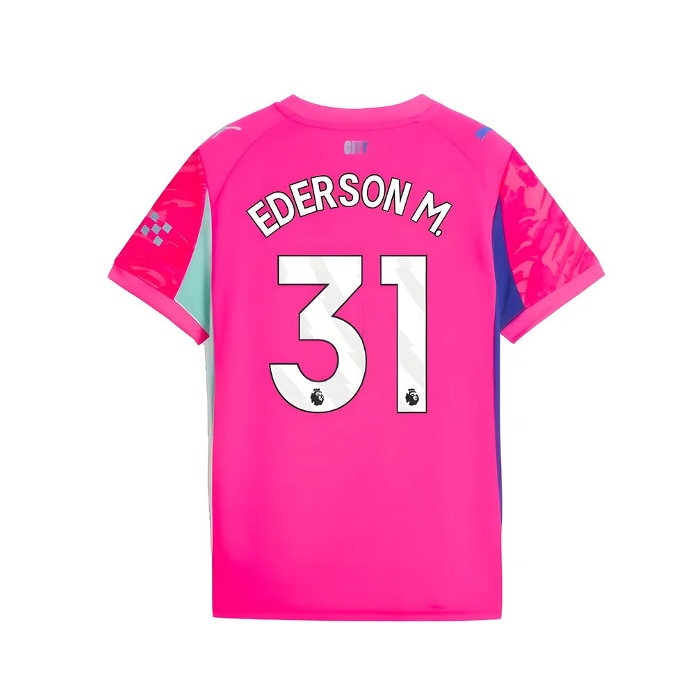 2025-2026 Man City Goalkeeper Home Shirt (Pink) - Kids (Ederson M. 31)