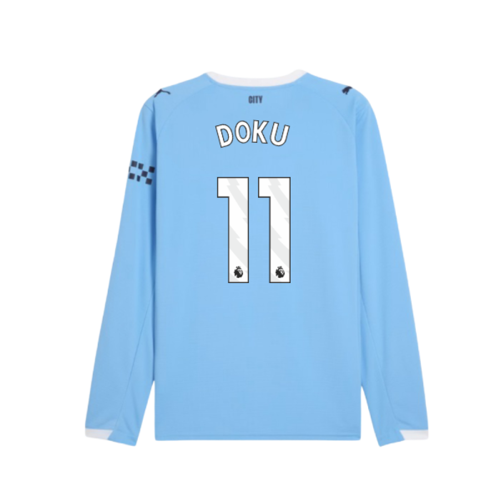 2025-2026 Man City Long Sleeve Home Shirt (Doku 11)