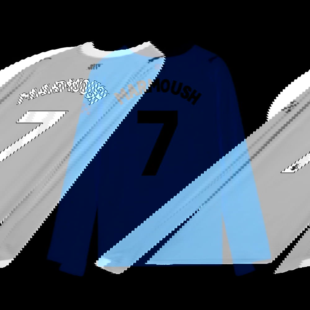 2025-2026 Man City Long Sleeve Home Shirt (Kids) (Marmoush 7)