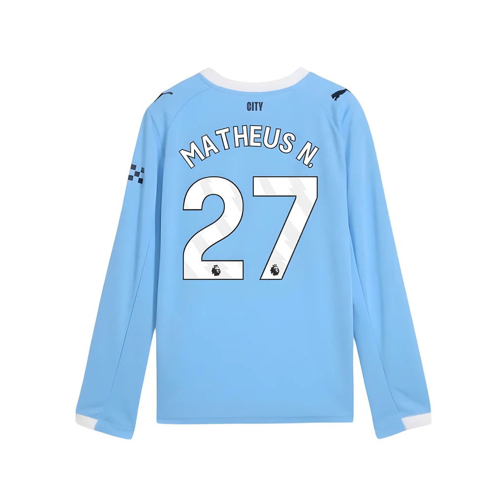 2025-2026 Man City Long Sleeve Home Shirt (Kids) (Matheus N. 27)