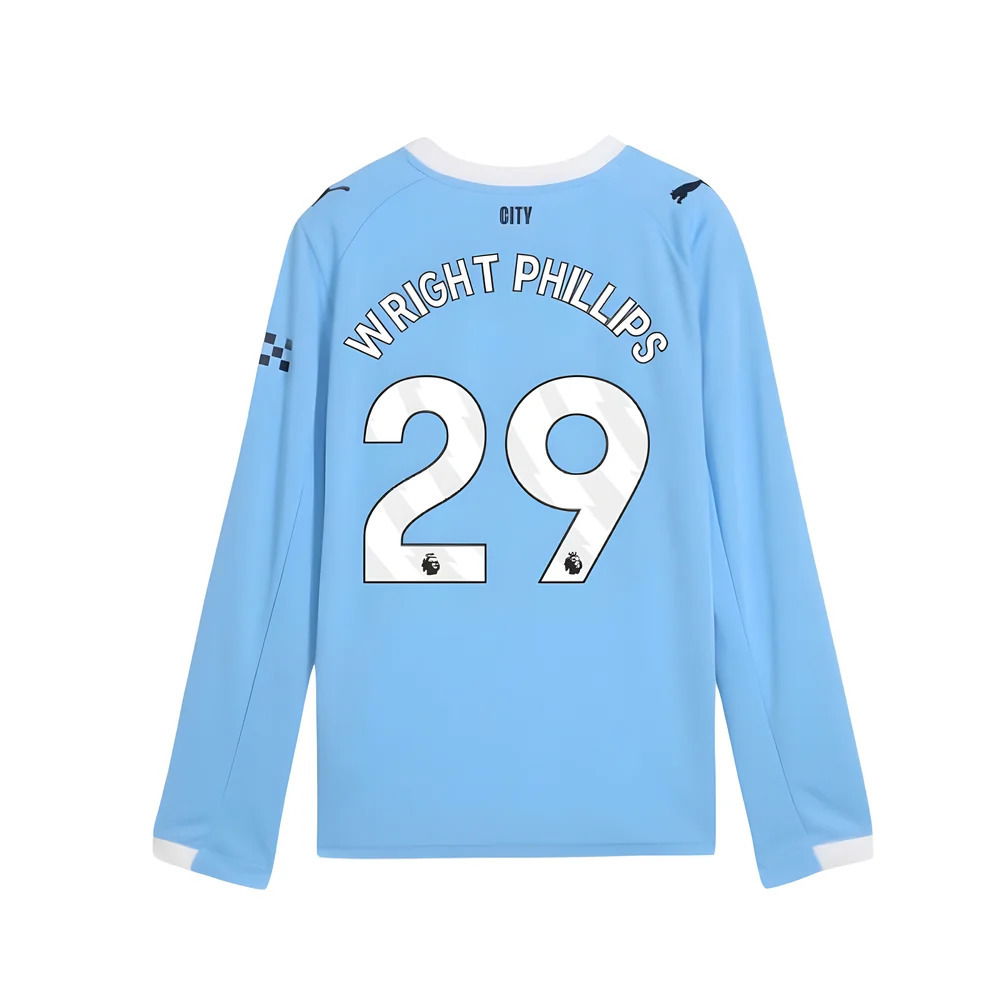 2025-2026 Man City Long Sleeve Home Shirt (Kids) (Wright Phillips 29)
