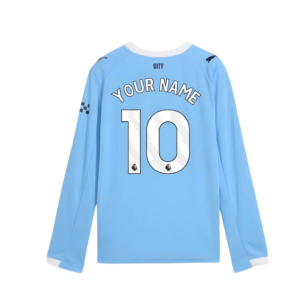 2025-2026 Man City Long Sleeve Home Shirt (Kids) (Your Name)