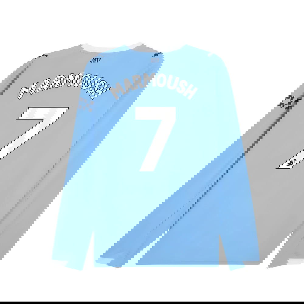 2025-2026 Man City Long Sleeve Home Shirt (Marmoush 7)