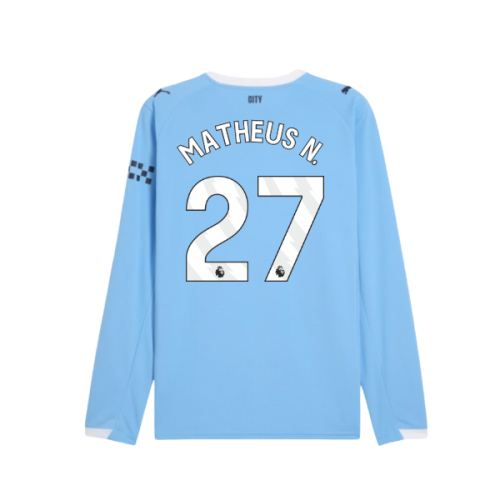 2025-2026 Man City Long Sleeve Home Shirt (Matheus N. 27)