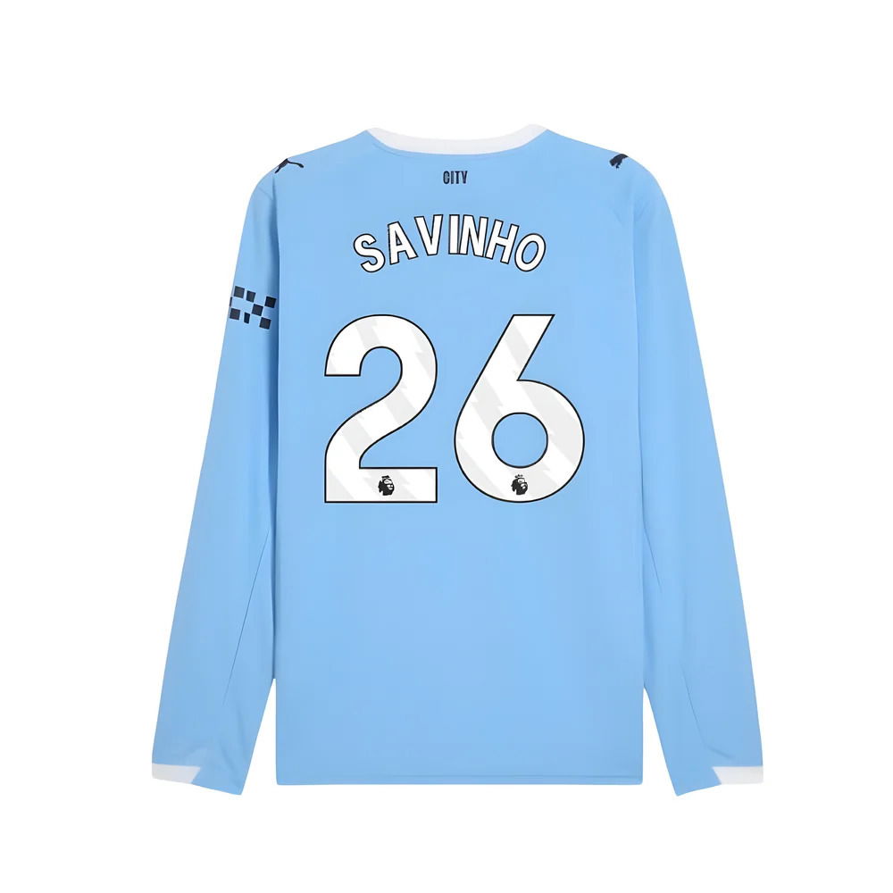 2025-2026 Man City Long Sleeve Home Shirt (Savinho 26)