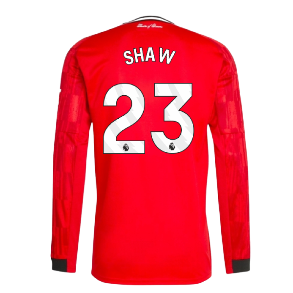 2025-2026 Man Utd Long Sleeve Home Shirt (Shaw 23)