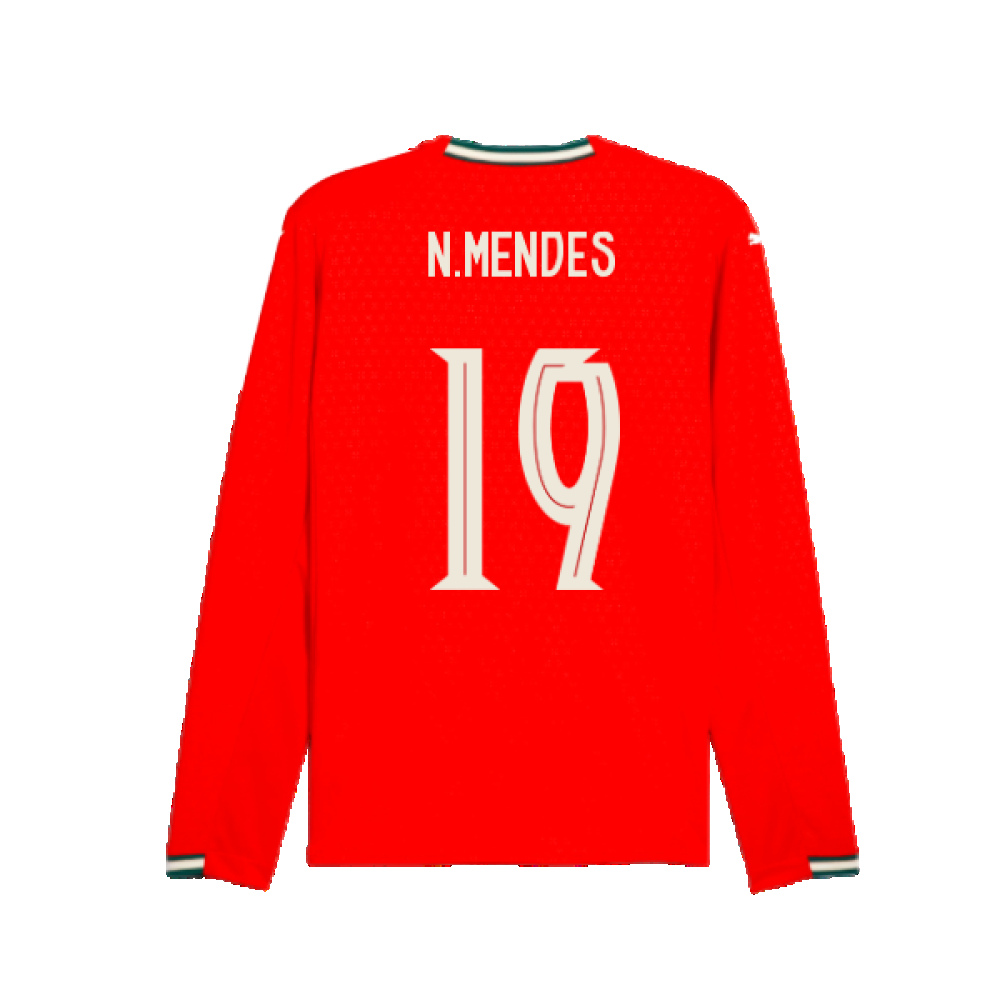 2025-2026 Portugal Long Sleeve Home Shirt (N.Mendes 19)
