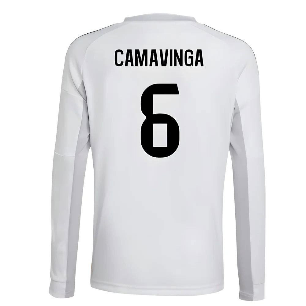 2025-2026 Real Madrid Long Sleeve Home Shirt (Kids) (Camavinga 6)