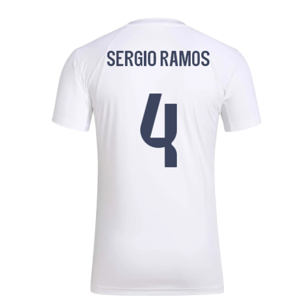 2025-2026 Real Madrid Seasonal Graphic Tee (White) (Sergio Ramos 4)