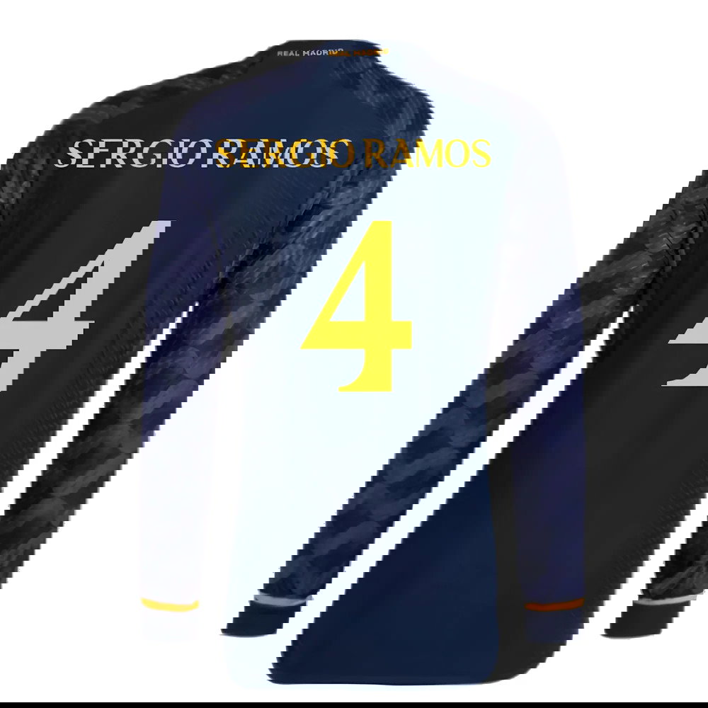 2023-2024 Real Madrid Authentic Long Sleeve Away Shirt (Sergio Ramos 4)