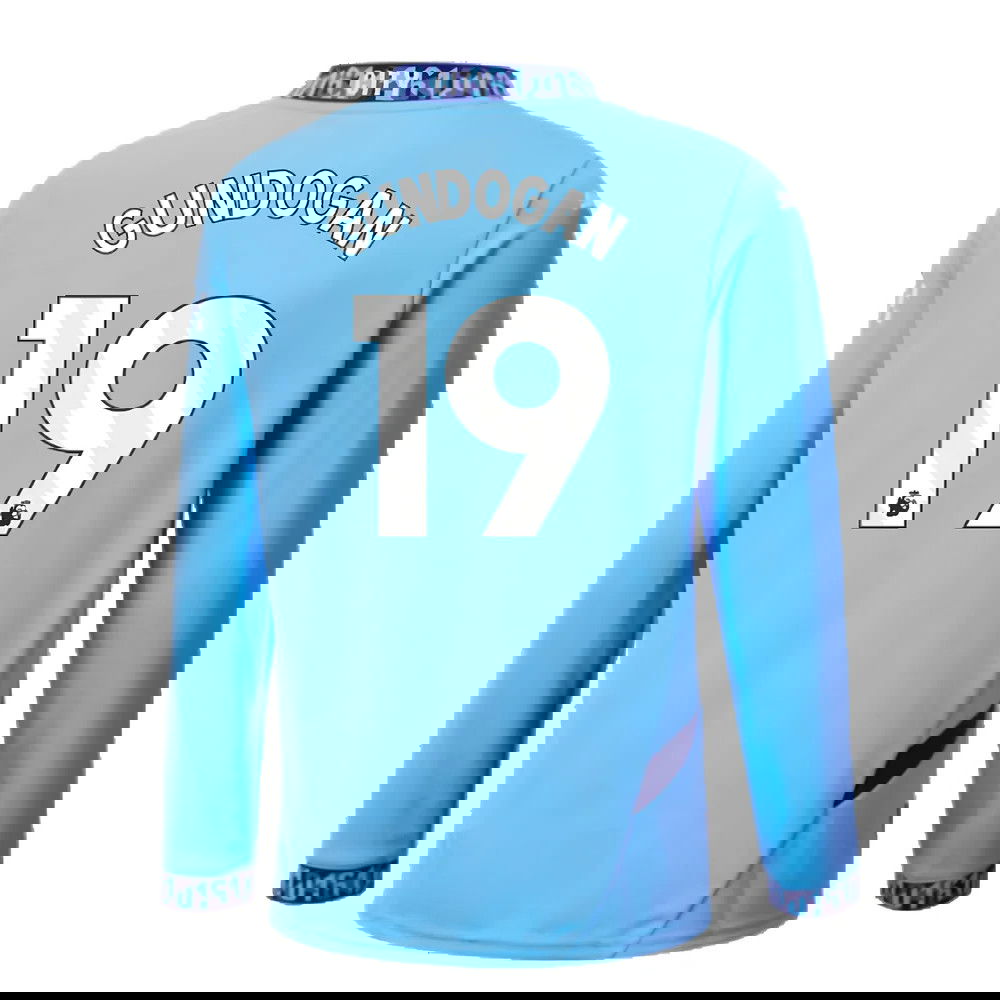 2024-2025 Man City Home Long Sleeve Shirt (Kids) (Gundogan 19)