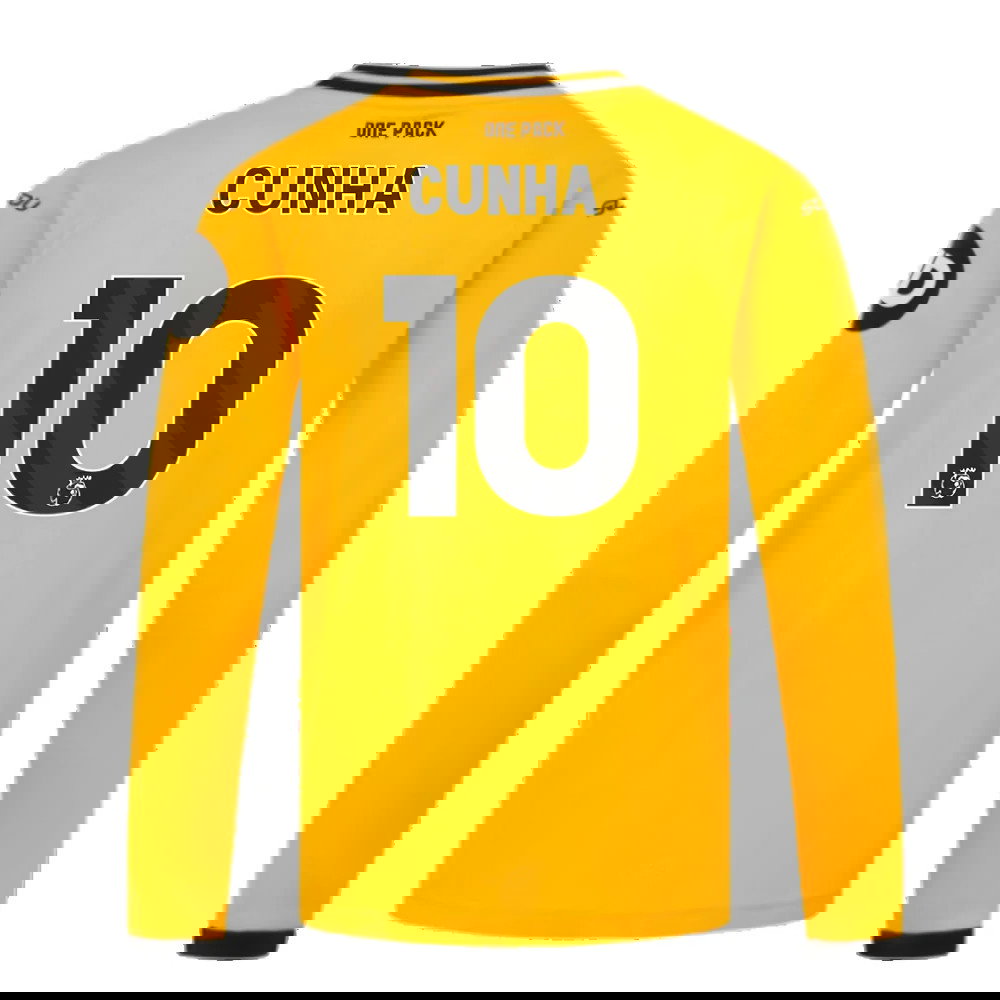 2024-2025 Wolves Long Sleeve Home Shirt (Kids) (Cunha 10)