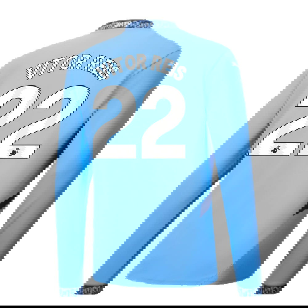 2024-2025 Man City Home Long Sleeve Shirt (Vitor Reis 22)
