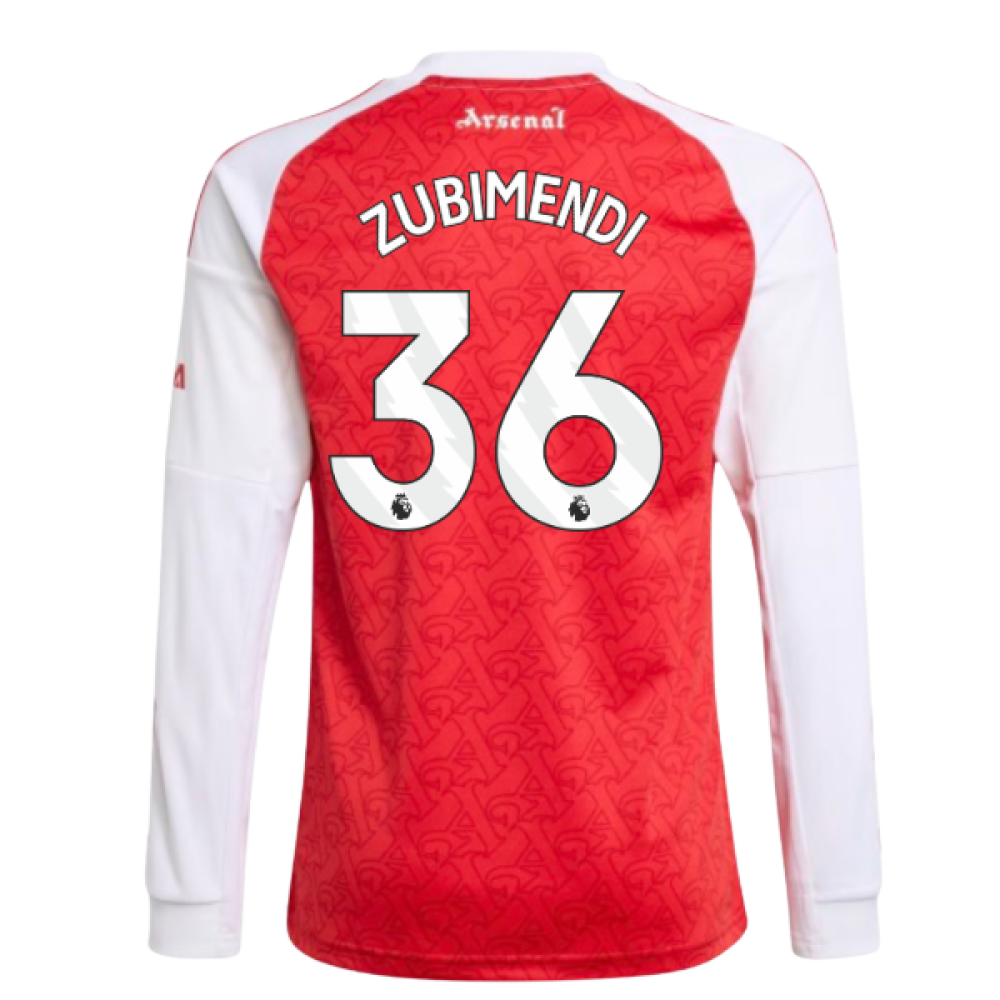 2025-2026 Arsenal Long Sleeve Home Shirt (Kids) (Zubimendi 36)