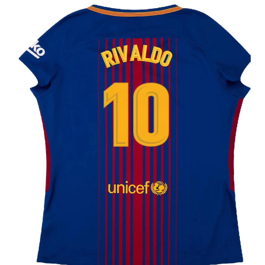 Barcelona 2017-18 Home Shirt (Womens) (XL) (Mint) (Rivaldo 10)